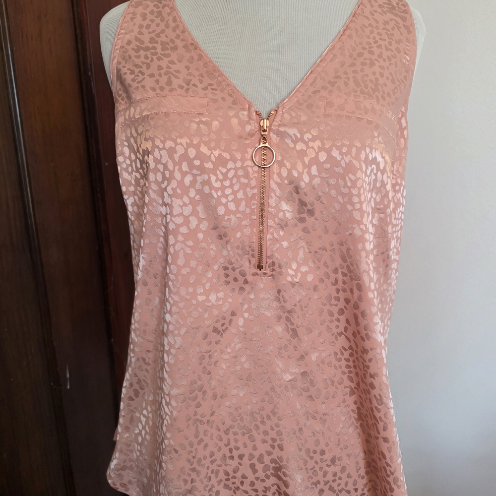 Candie's Satin Blush Pink Zip-Front V-Neck Cami